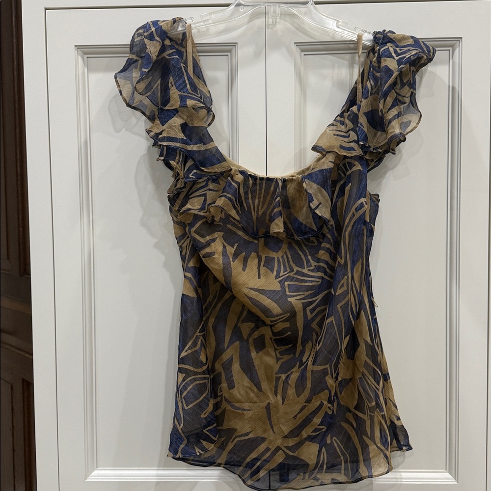 Lauren Ralph Lauren Ruffle Neck sleeveless Blouse Top Sz 16.  BOHO indigo